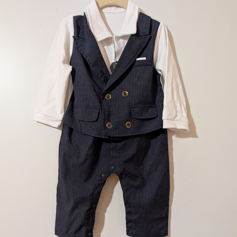 Navy Pinstripe Baby Suit Set